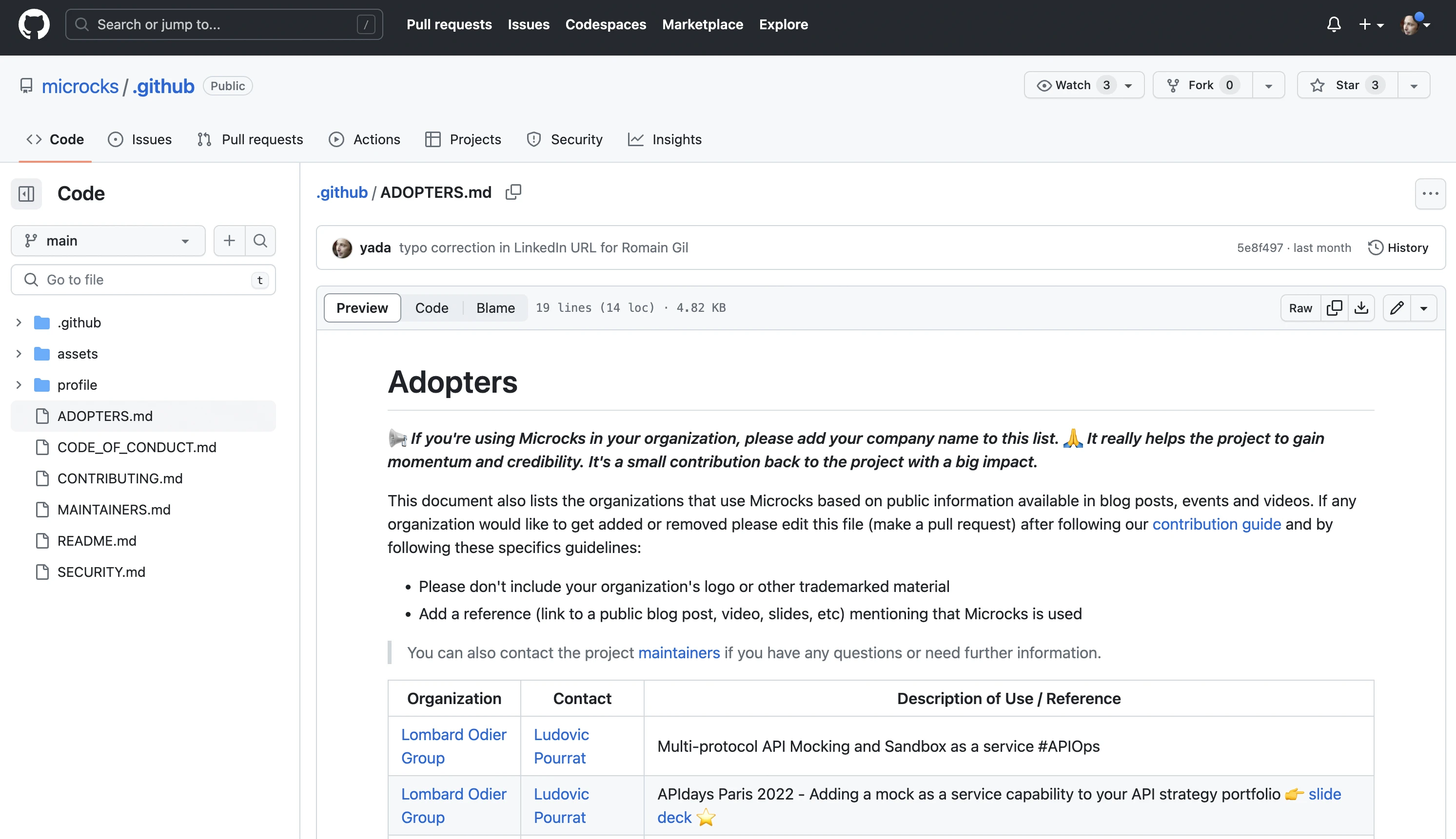 Editing the Adopters file on GitHub #2