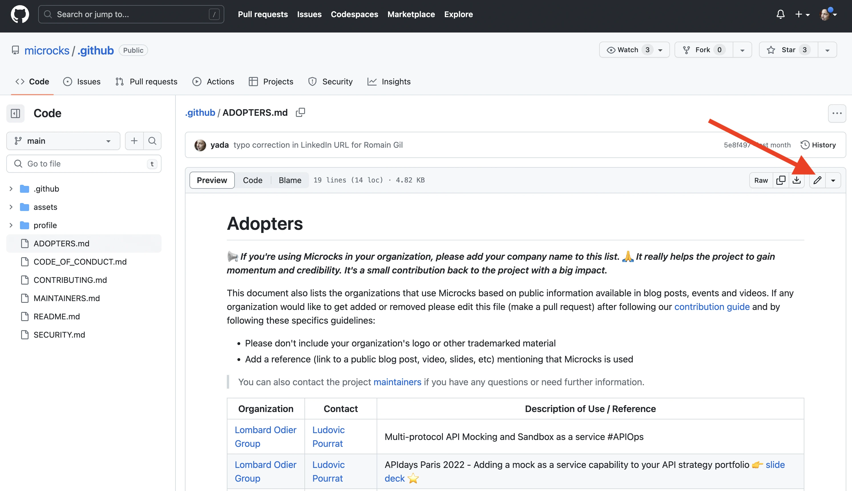Editing the Adopters file on GitHub #3