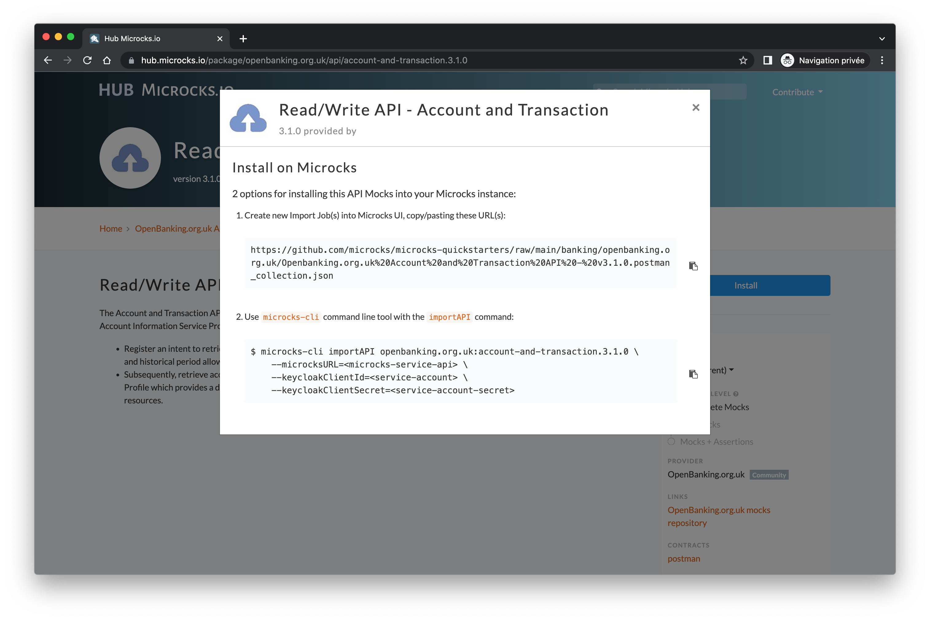 Install OpenBanking API from the Hub